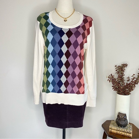 Y2k Rainbow argyle pattern sweater - Picture 1 of 6